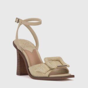 Vince Camuto Renia Woven Block Heel Sandals Size 10M Neutral Square Toe